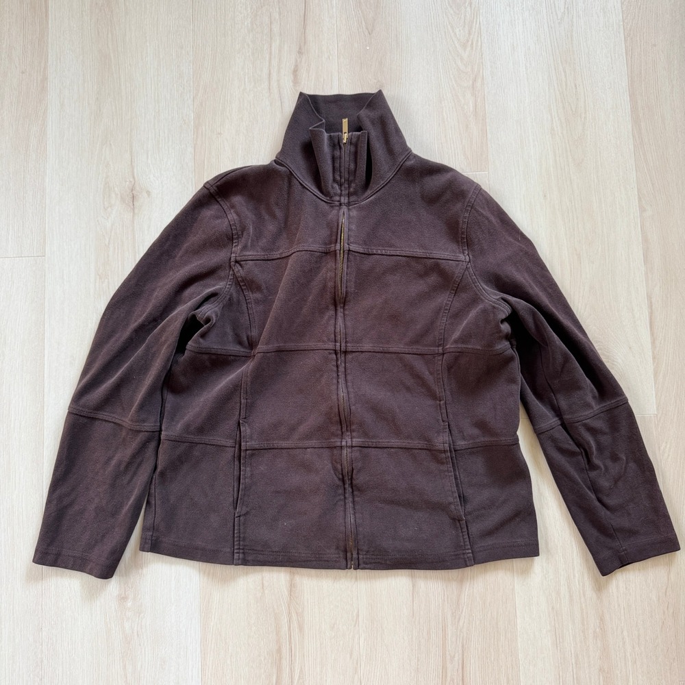 Jones New‎ York Signature Brown Gold Zip Mock Neck Jacket XL Quilt Patch Western